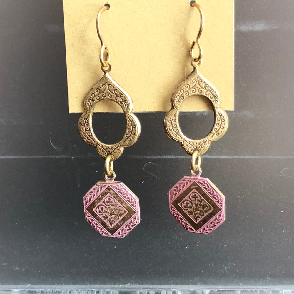 3 for $25 Solid Brass Pink and Gold Earrings - Picture 2 of 3